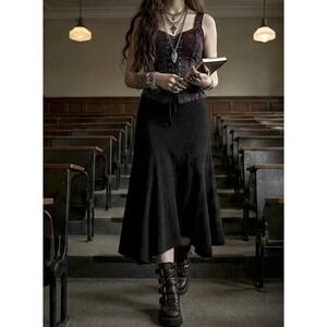 Vintage Y2K Whimsigoth Areli Women 14 Black Asymmetrical Midi Skirt Grunge USA
